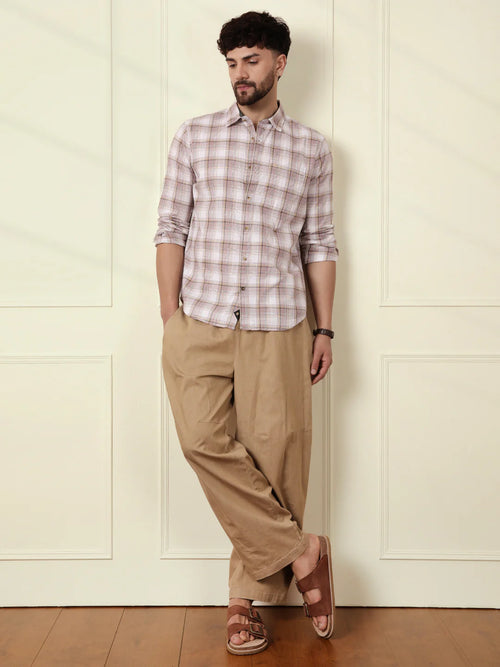 Checked Cotton Slub Summer Shirt | Pink