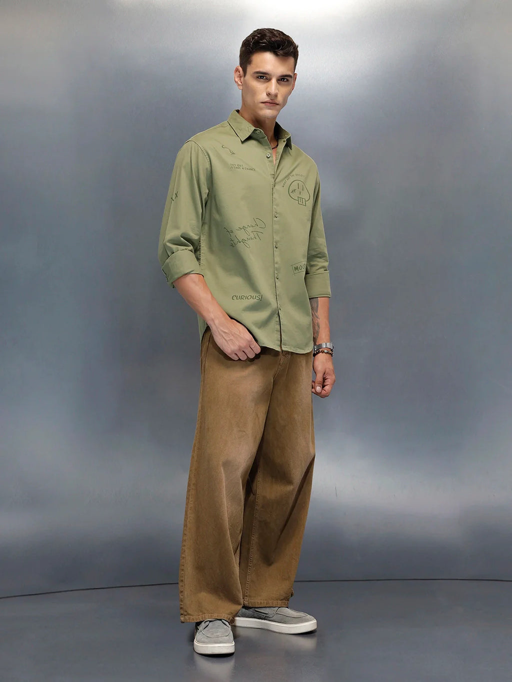 Men's Casual Regualr Fit Shirt With Placement Print | Green