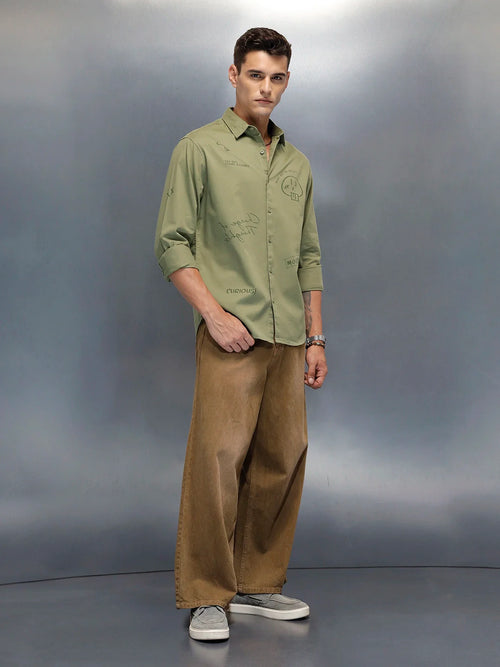 Men's Casual Regualr Fit Shirt With Placement Print | Green