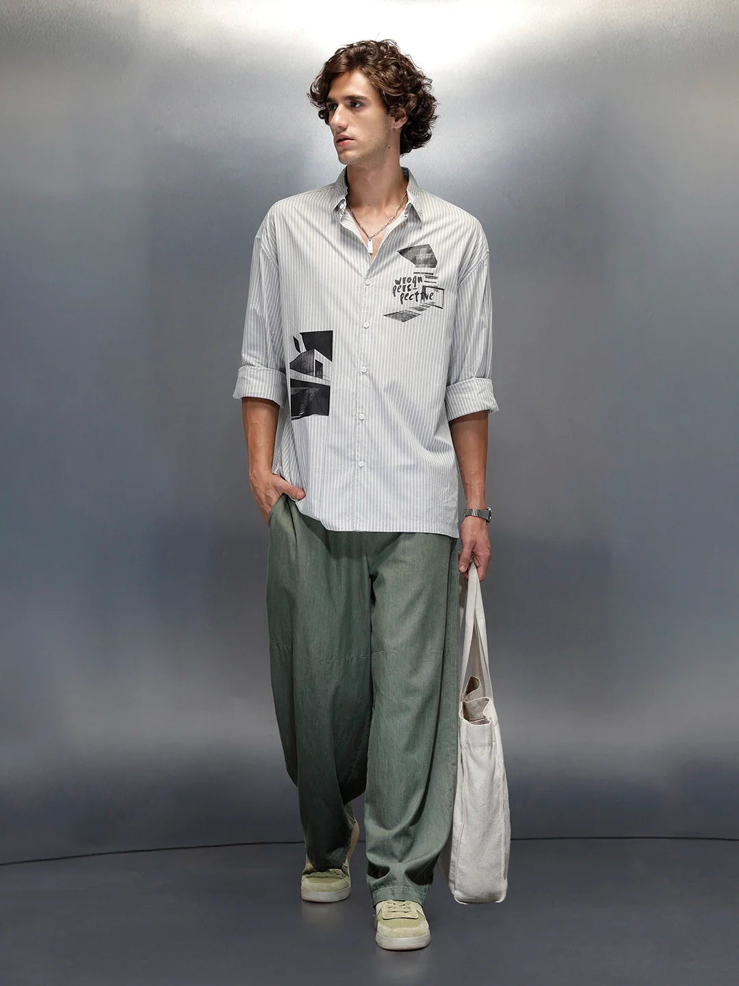 men's casual regualr fit placement print shirt | Green