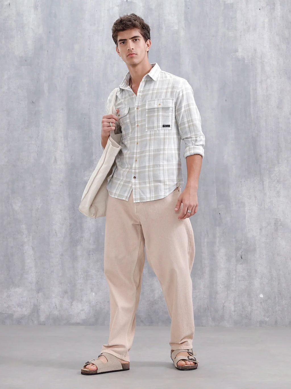 Men Checkered Pattern Comfort Fit Shirt  | Beige