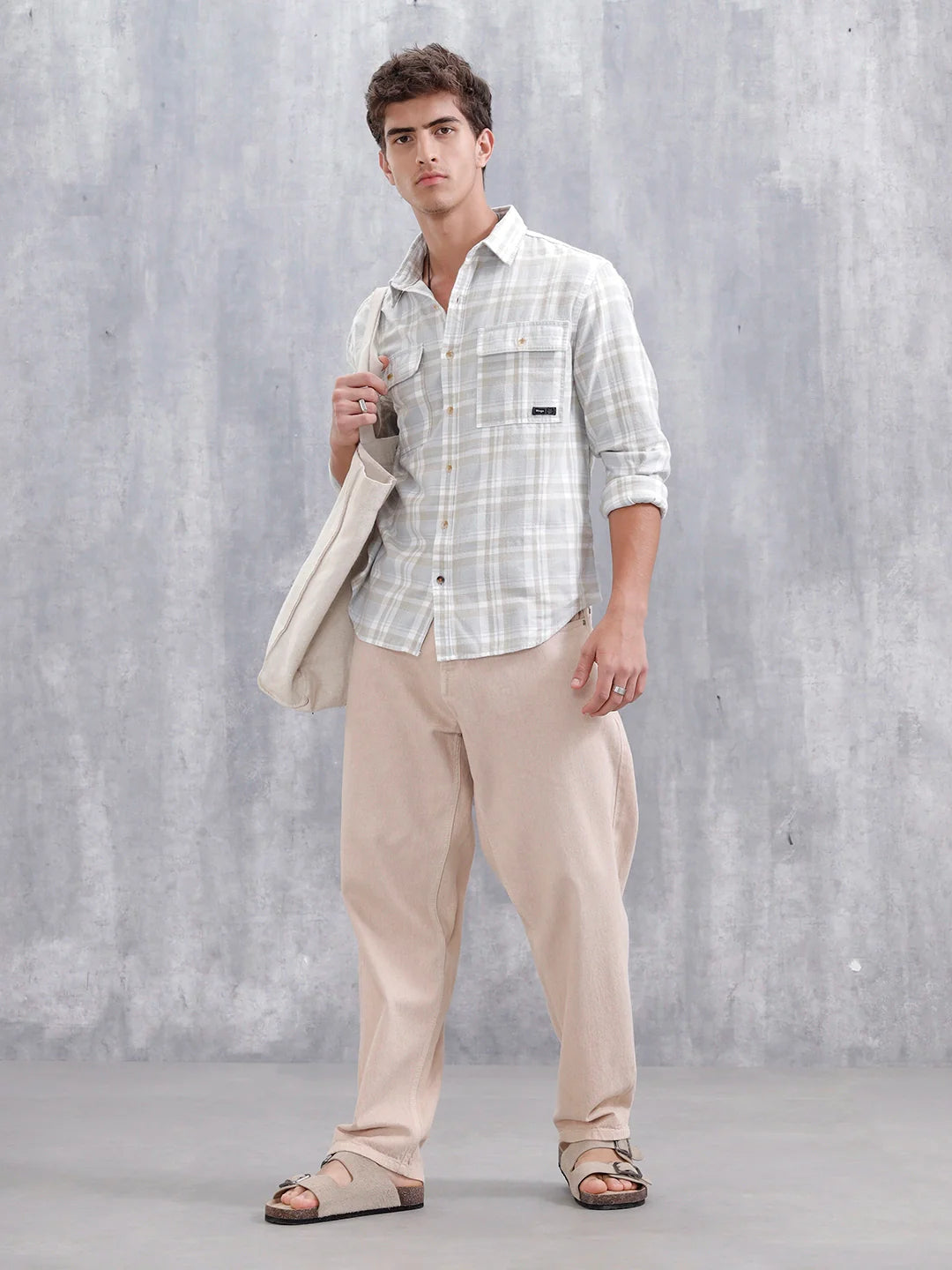 Men Checkered Pattern Comfort Fit Shirt  | Beige