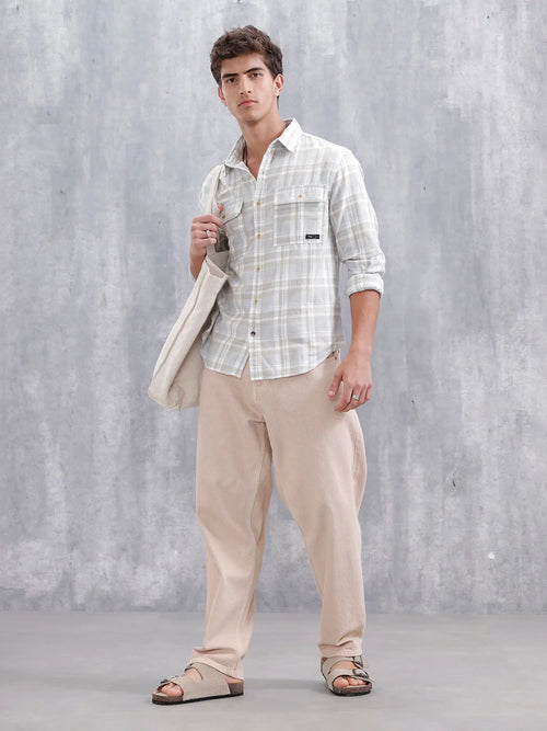 Men Checkered Pattern Comfort Fit Shirt  | Beige