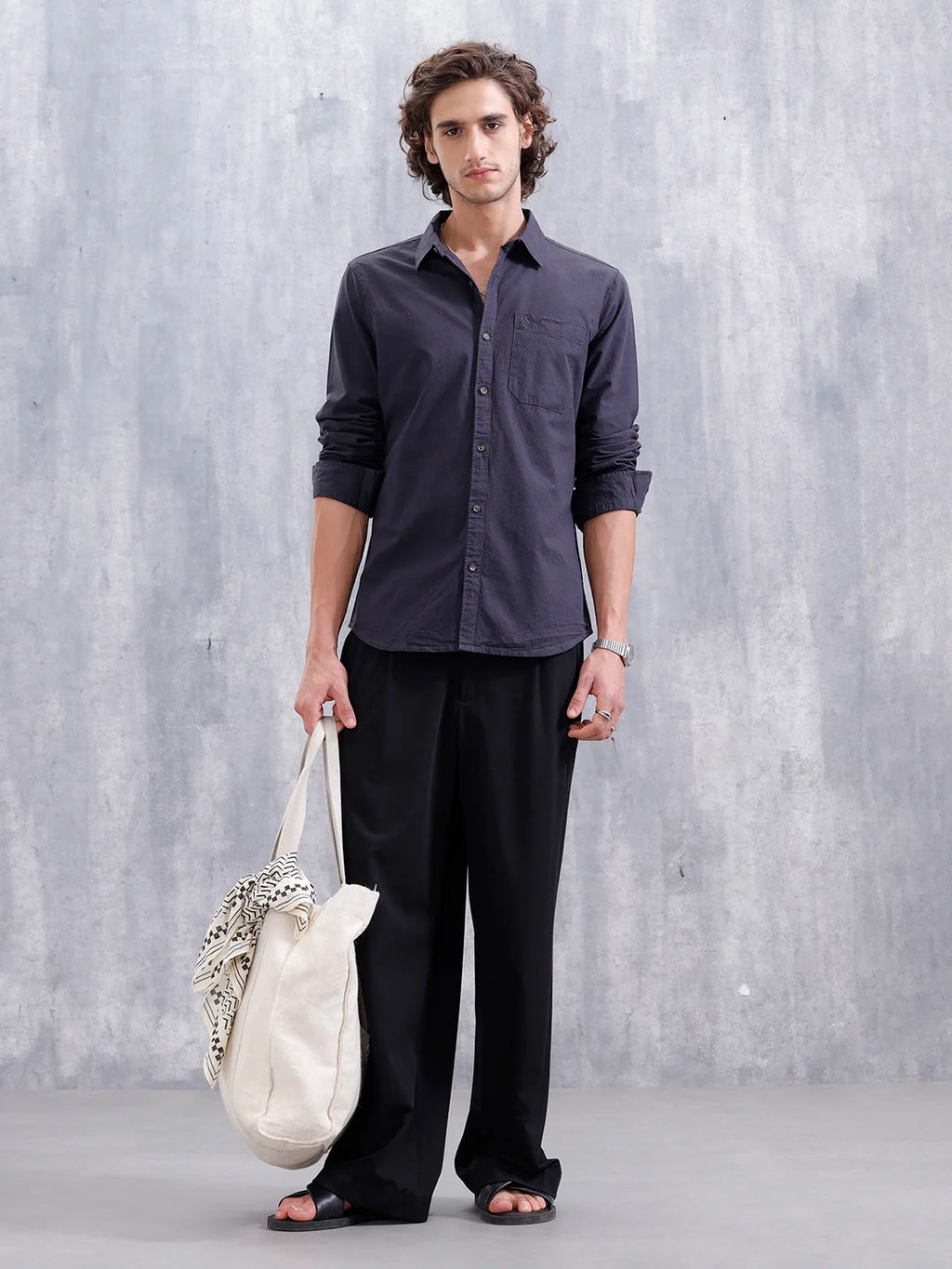 Men’s Slim Fit Solid Casual Shirt | Blue