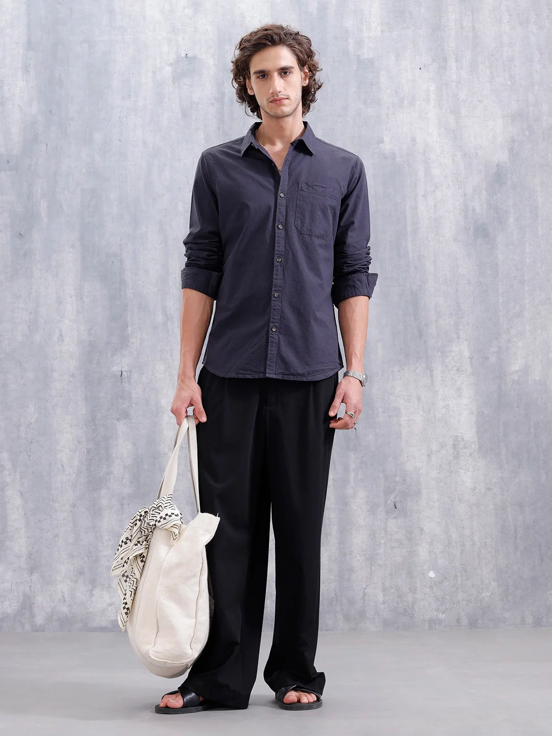 Men’s Slim Fit Solid Casual Shirt | Blue