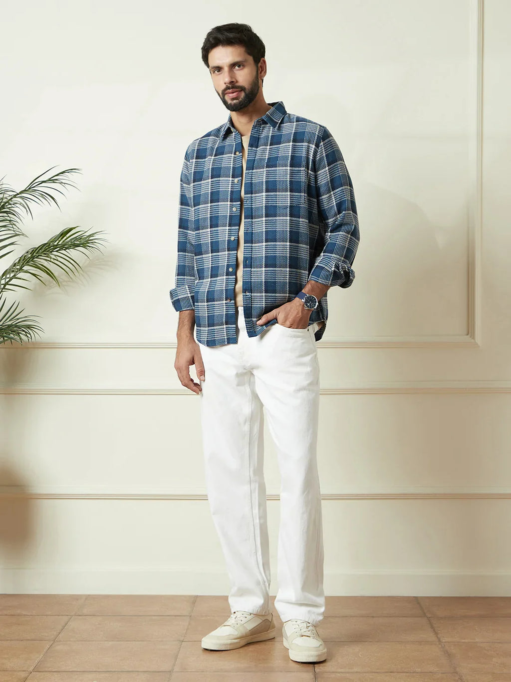 Checked Dobby Pattern Shirt | Blue