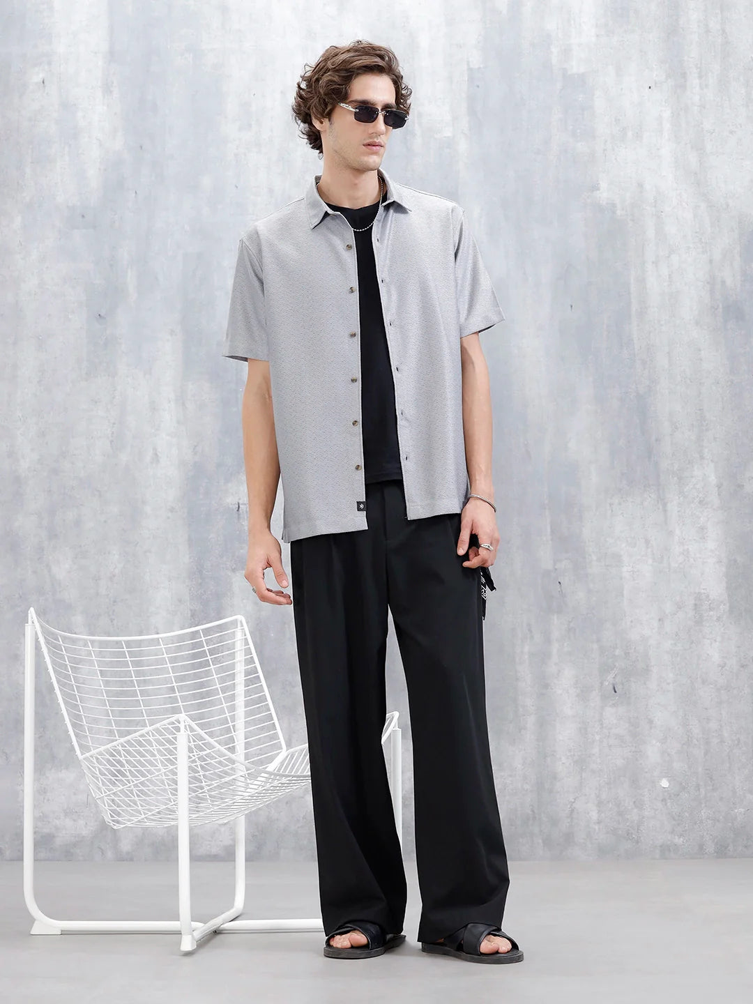 Men's Casual Short Sleeves Textured Shirt | Grey