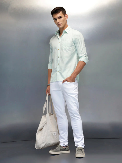 Men's Casual Slim Tapered Fit Jeans | White