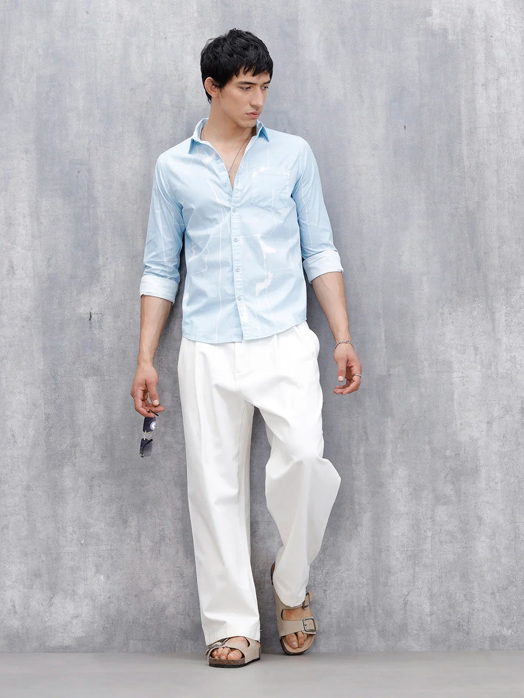 Wrogn Regular Fit Printed Casual Shirt | Blue