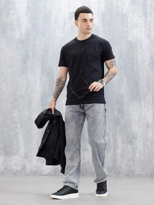Casual Men's Tshirt With Cut&Sew Detail | Black