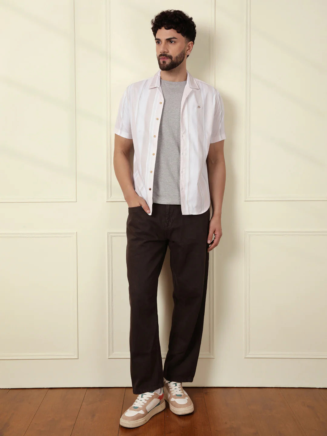 Printed Stripes Seersucker Shirt | Off White