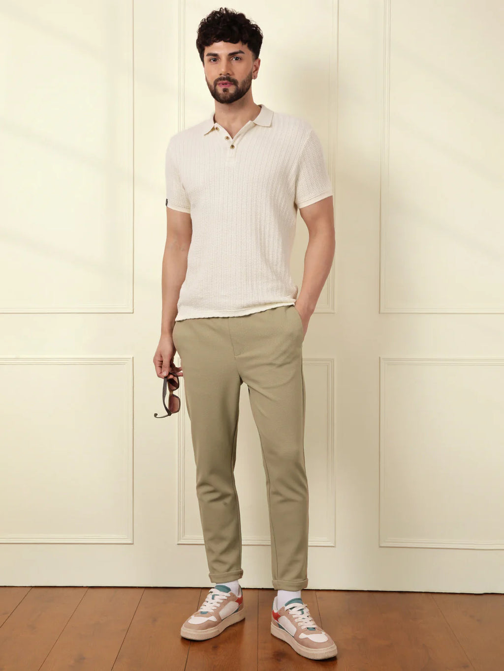 Soft Cotton Blend Knit Trouser | Beige
