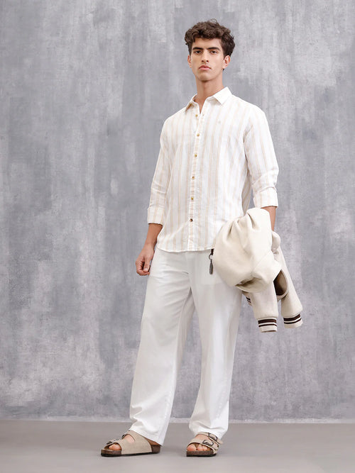 Linen Blend Premium Stripe Shirt In Slim Fit | White