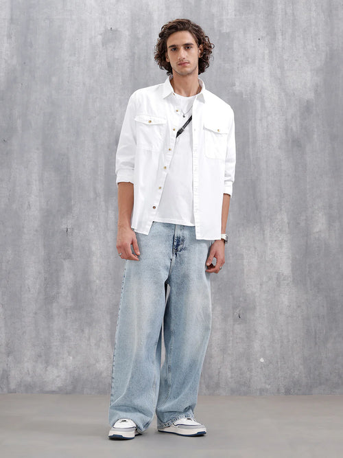 Casual Comfort Fit Shirt With Double Pockets | White
