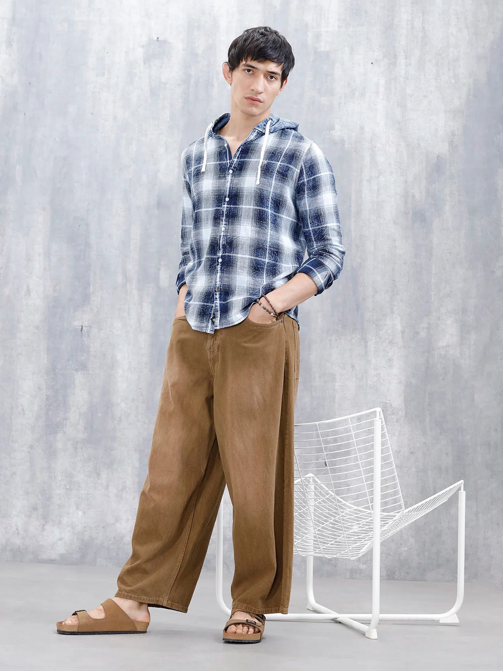 Casual Slim Fit Shadow Checkered Pattern Shirt  | Navy Blue