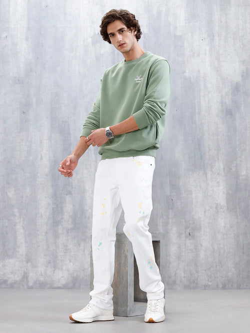 Men's Causal Straight Fit Splatter Effect Jeans | White