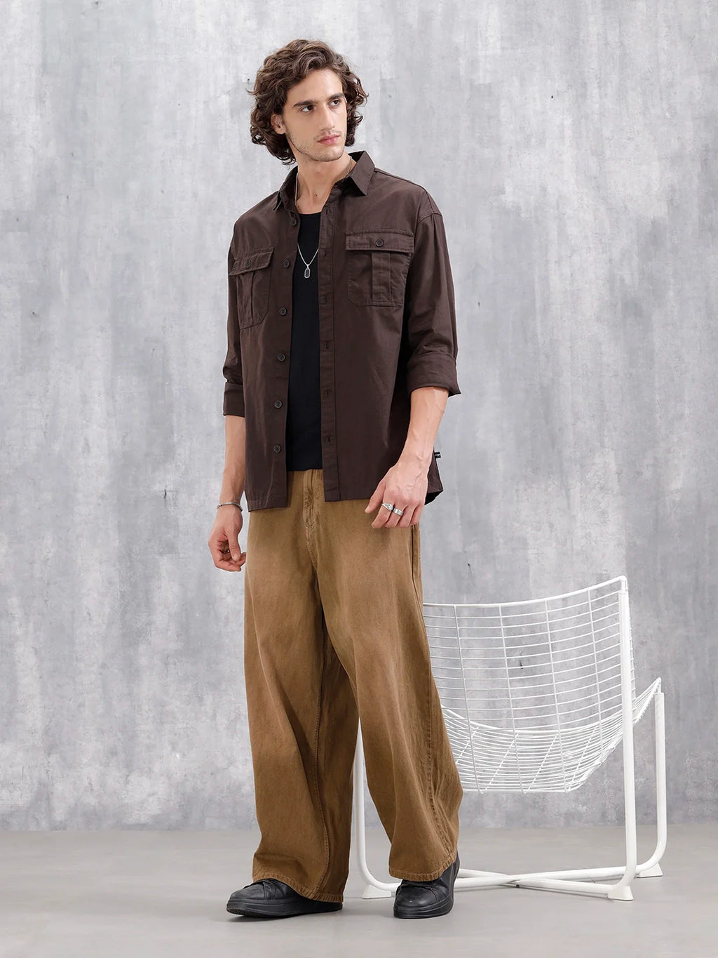 Casual Comfort Fit Shirt With Double Pockets | Brown