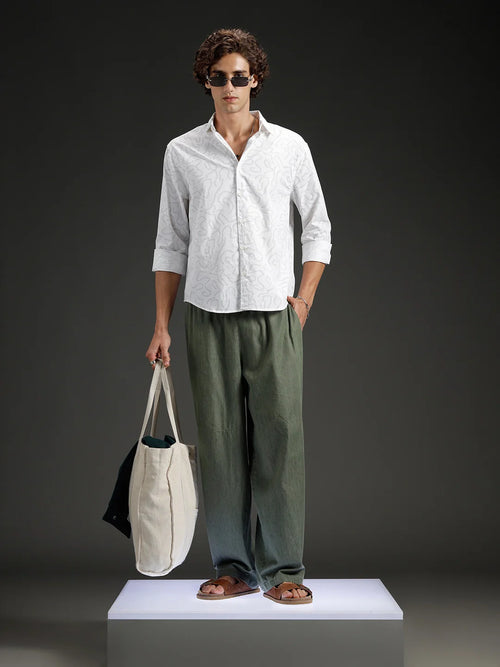 Abstarct aop printed casual comfort fit shirt | White