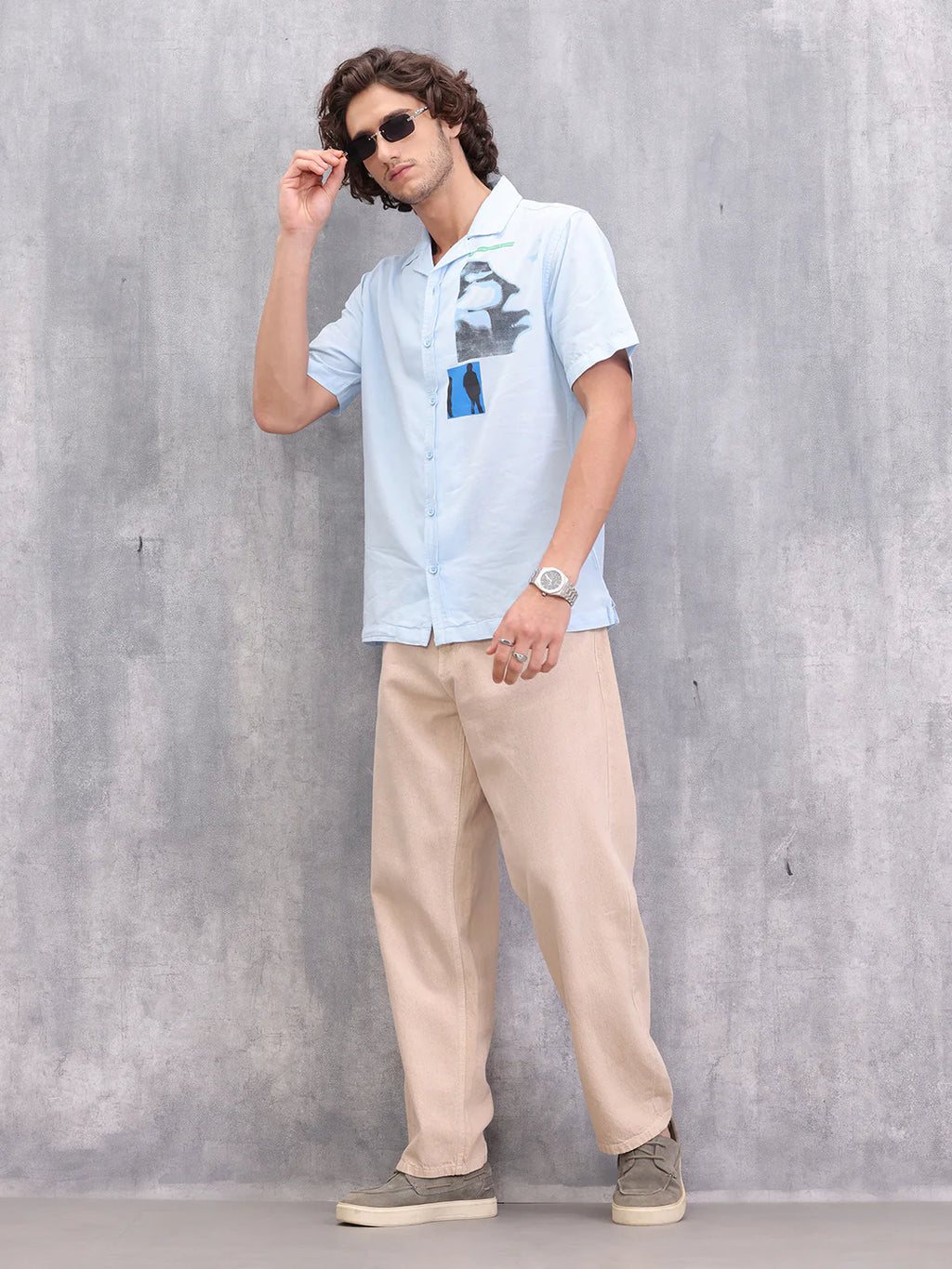 Placement Printed Resort Collar Shirt | Blue