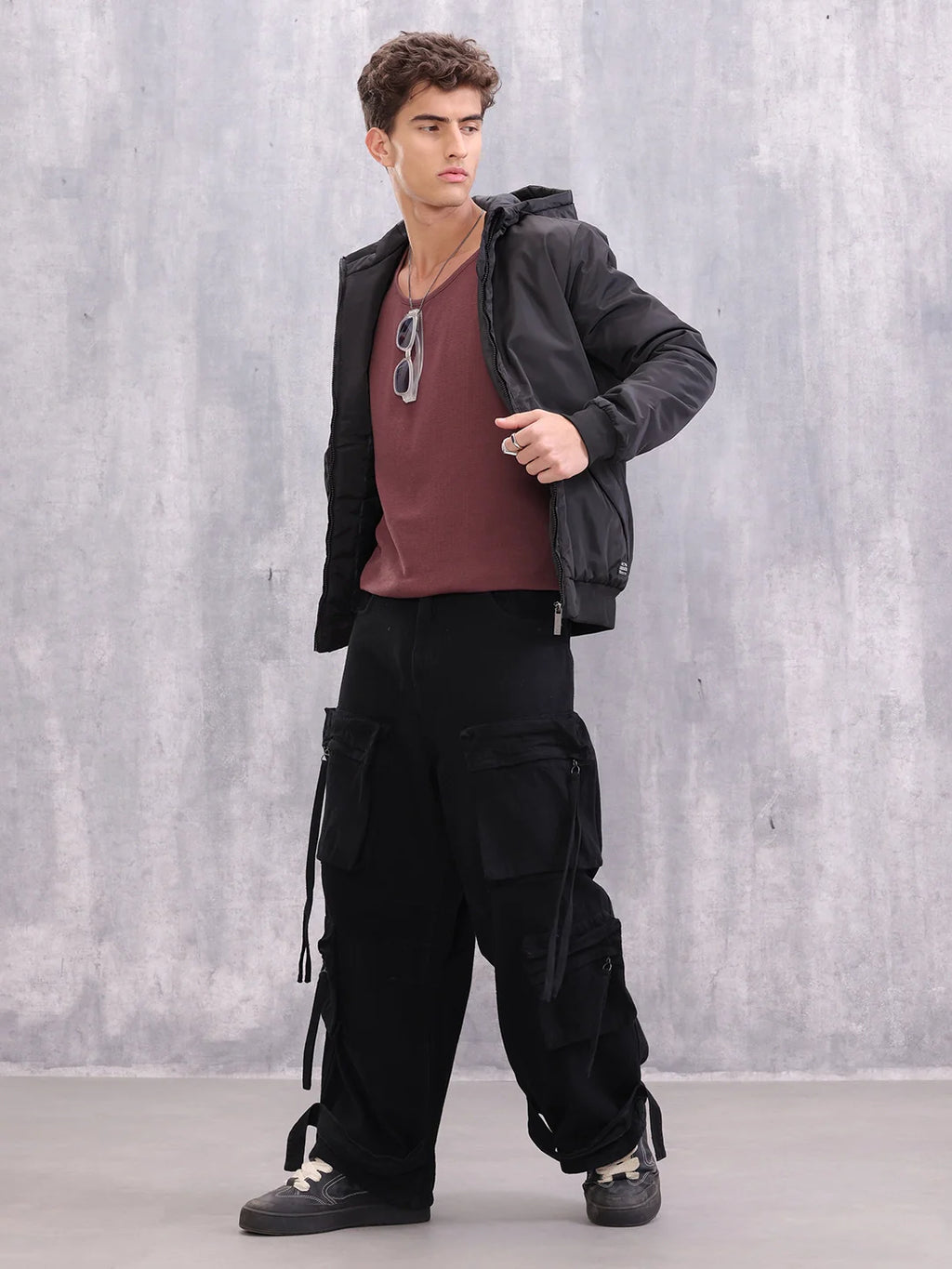 Casual Street Look Black Hooded Bomber Jacket For Men | Black