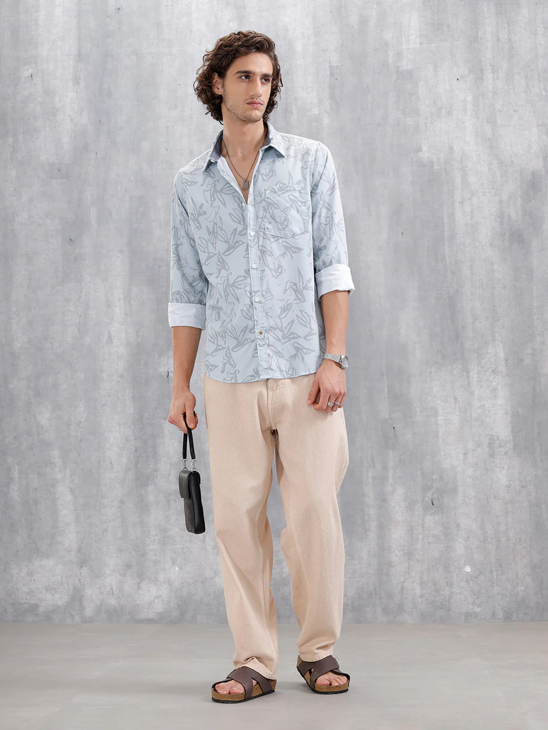 Abstract Floral Printed Slim Fit Shirt | Blue