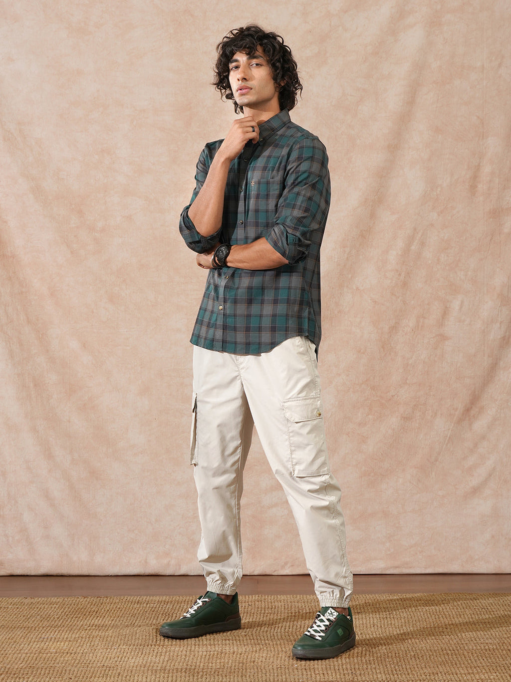 Tonal Checks Slim Fit Shirt | Green