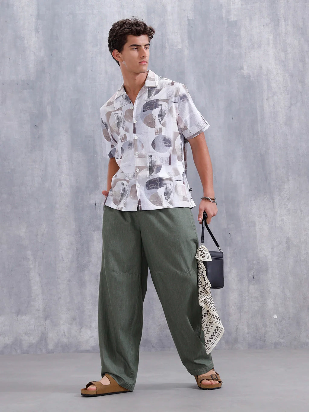 Abstract Aop Printed Comfort Fit Resort Collar Shirt | Grey