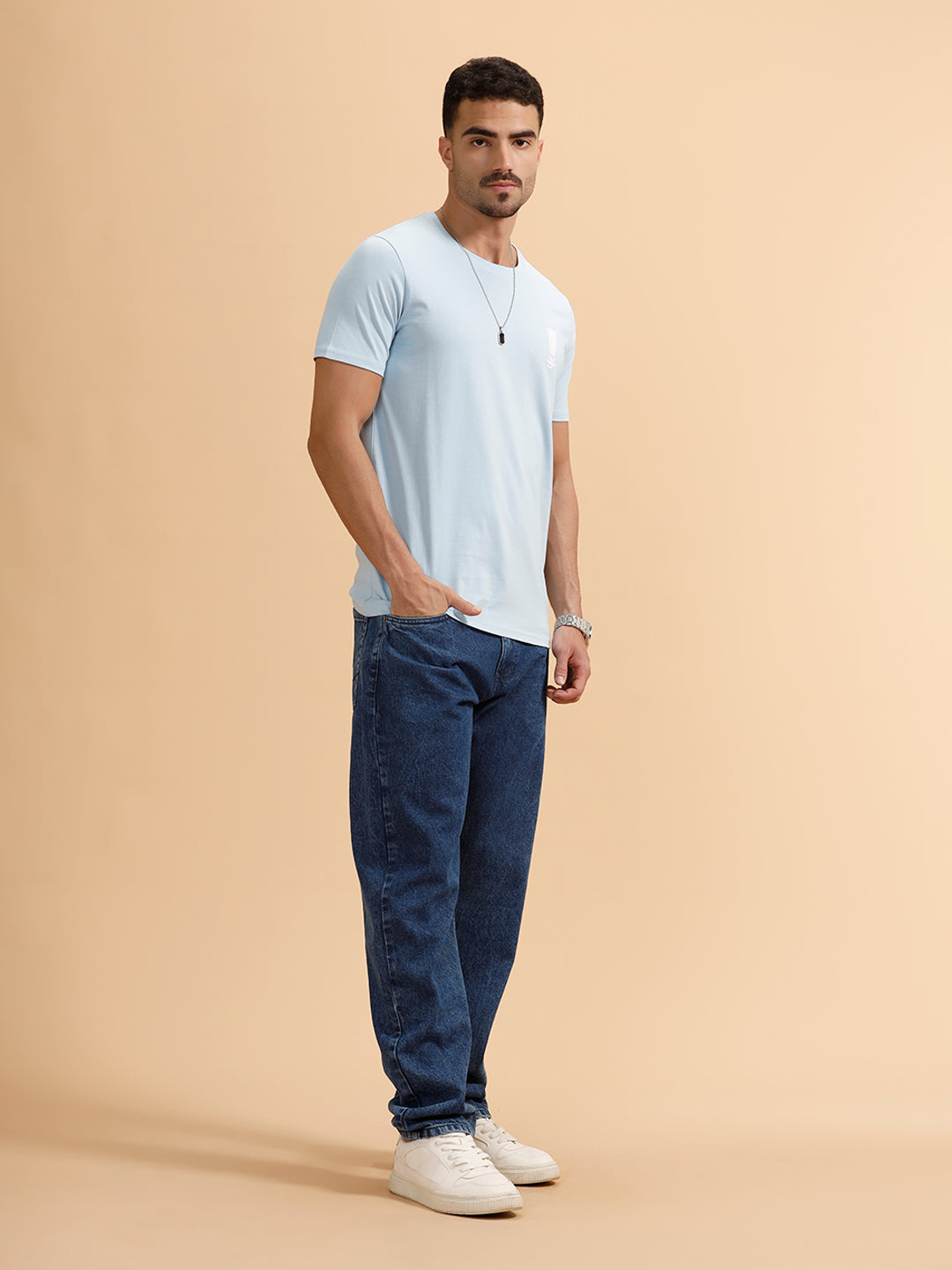 Placement Print Regular Fit T-Shirt | Light Blue