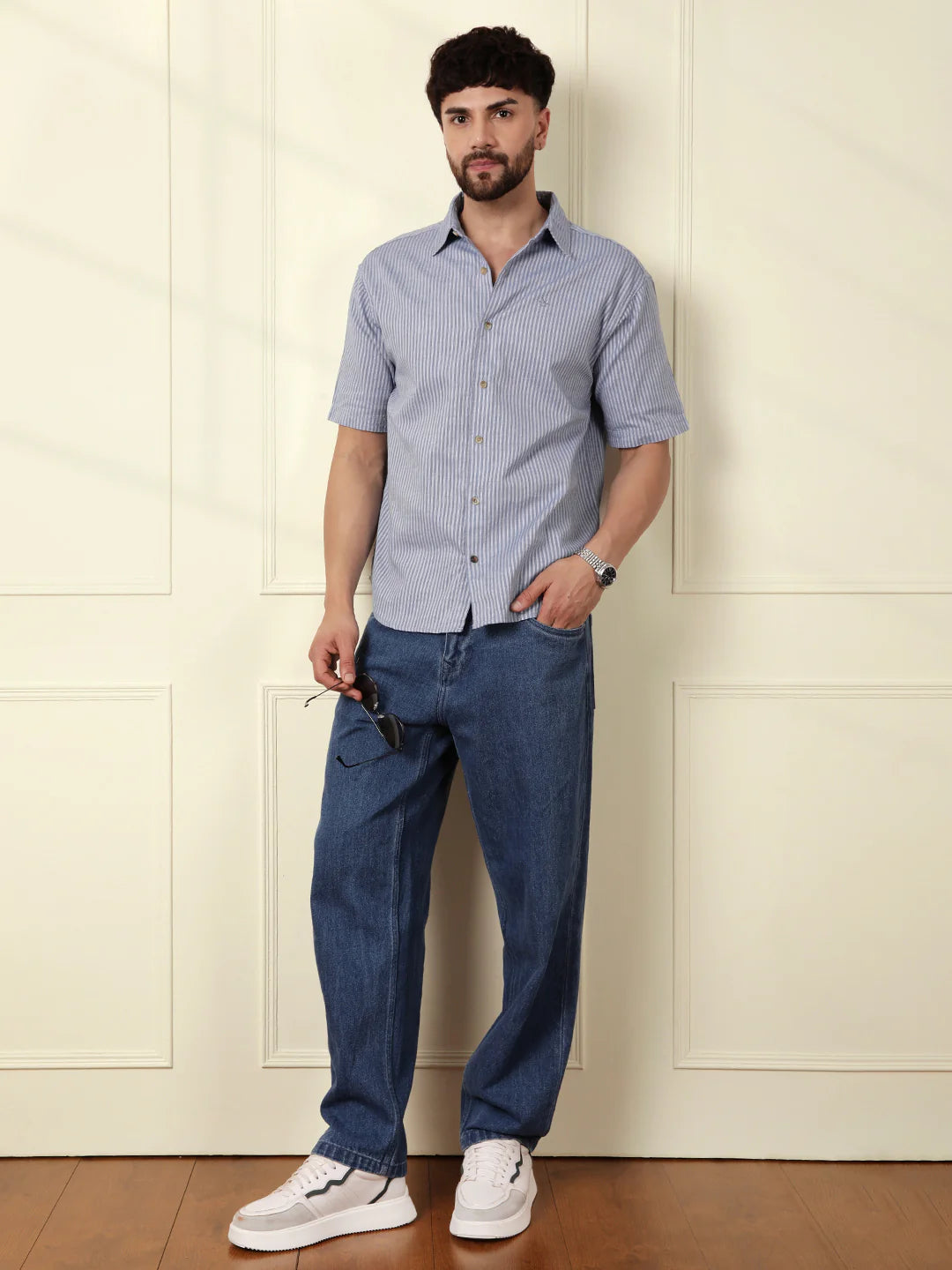 Classic Textured Stripes Shirt | Light Blue