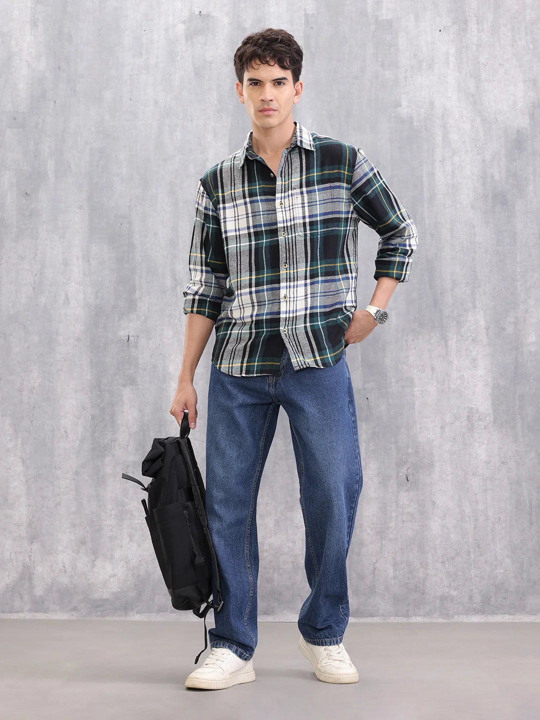 Textured Checkered Regular Fit Shirt | Green