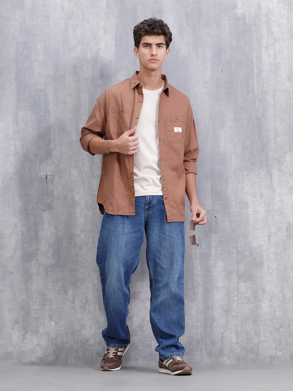 Oversized Fit Double Pocket Solid Shirt  | Khaki