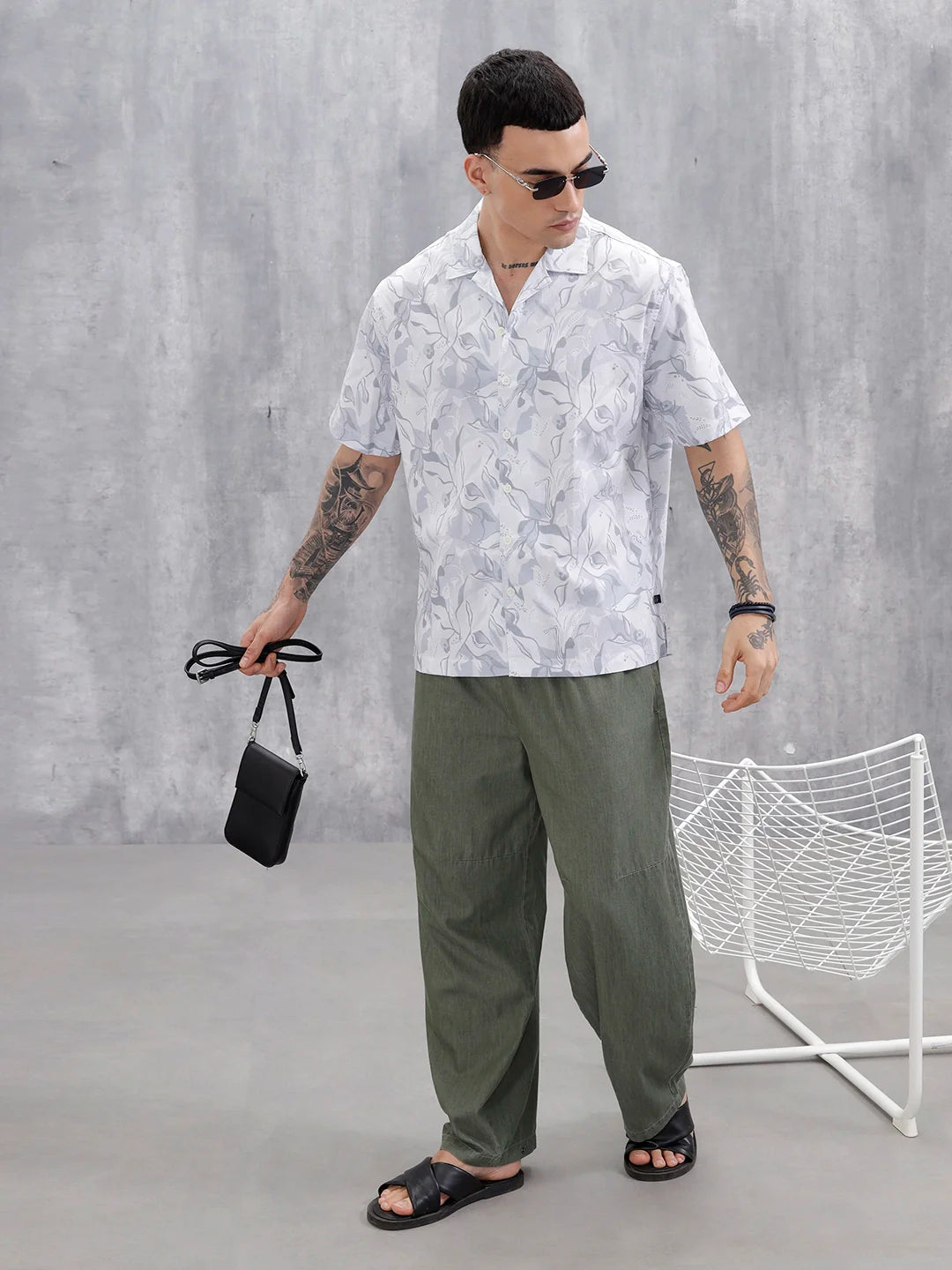 Men's Comfort Fit Resort Collar Printed Shirt | Grey