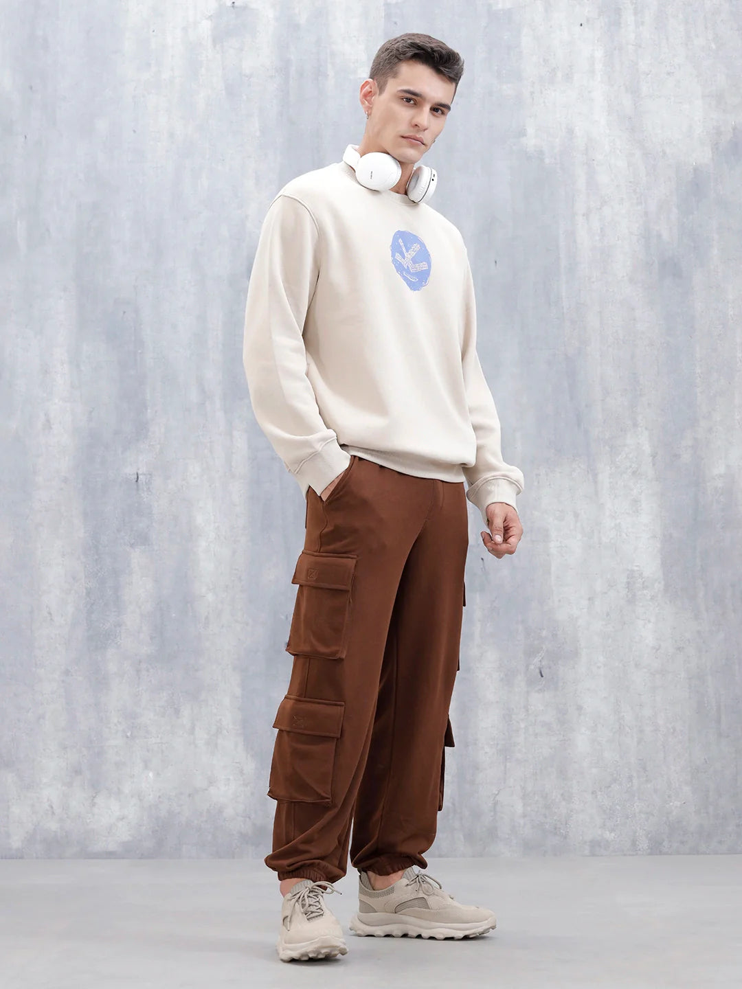 Men's Casual Utility Pockets Relaxed Fit Knit Jogger | Brown