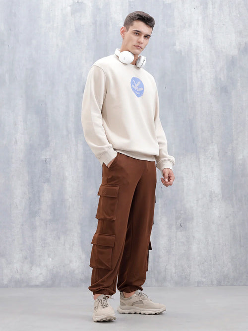 Men's Casual Utility Pockets Relaxed Fit Knit Jogger | Brown