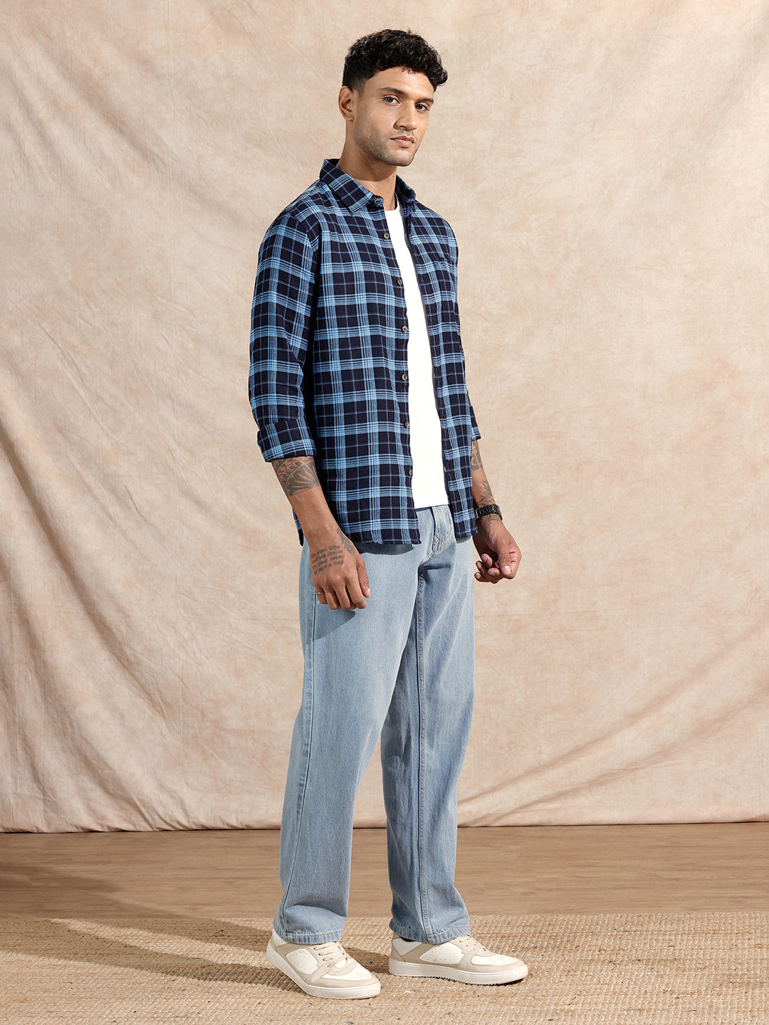 Oxford Checked Shirt | Navy Blue