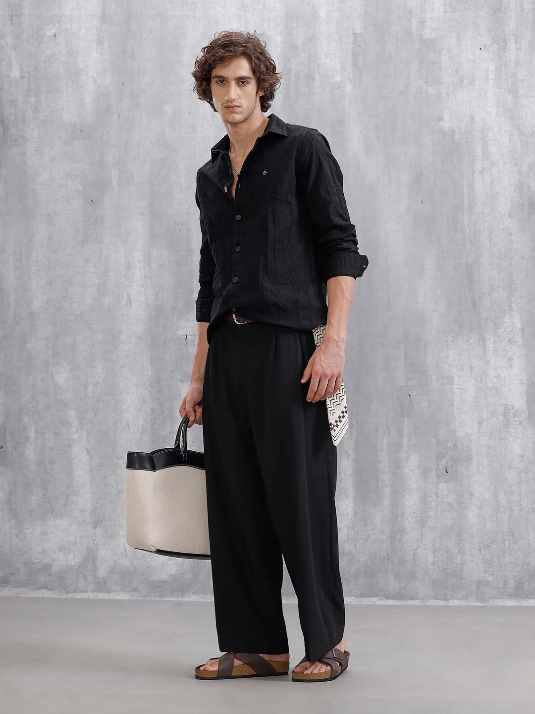 Textured Full Sleeve Shirt | Black