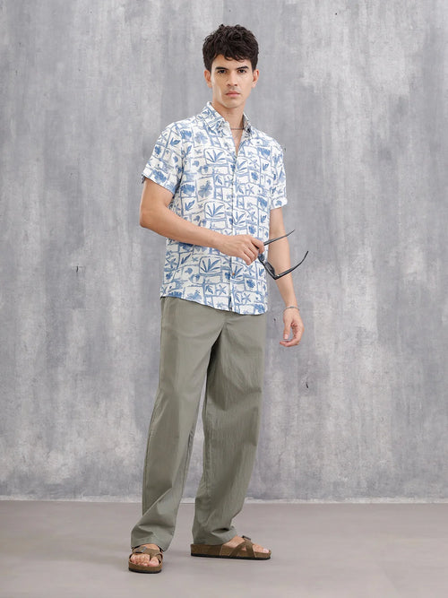 Fluid Viscose Nylon Shirt With Watercolour Inspired Aop | Blue