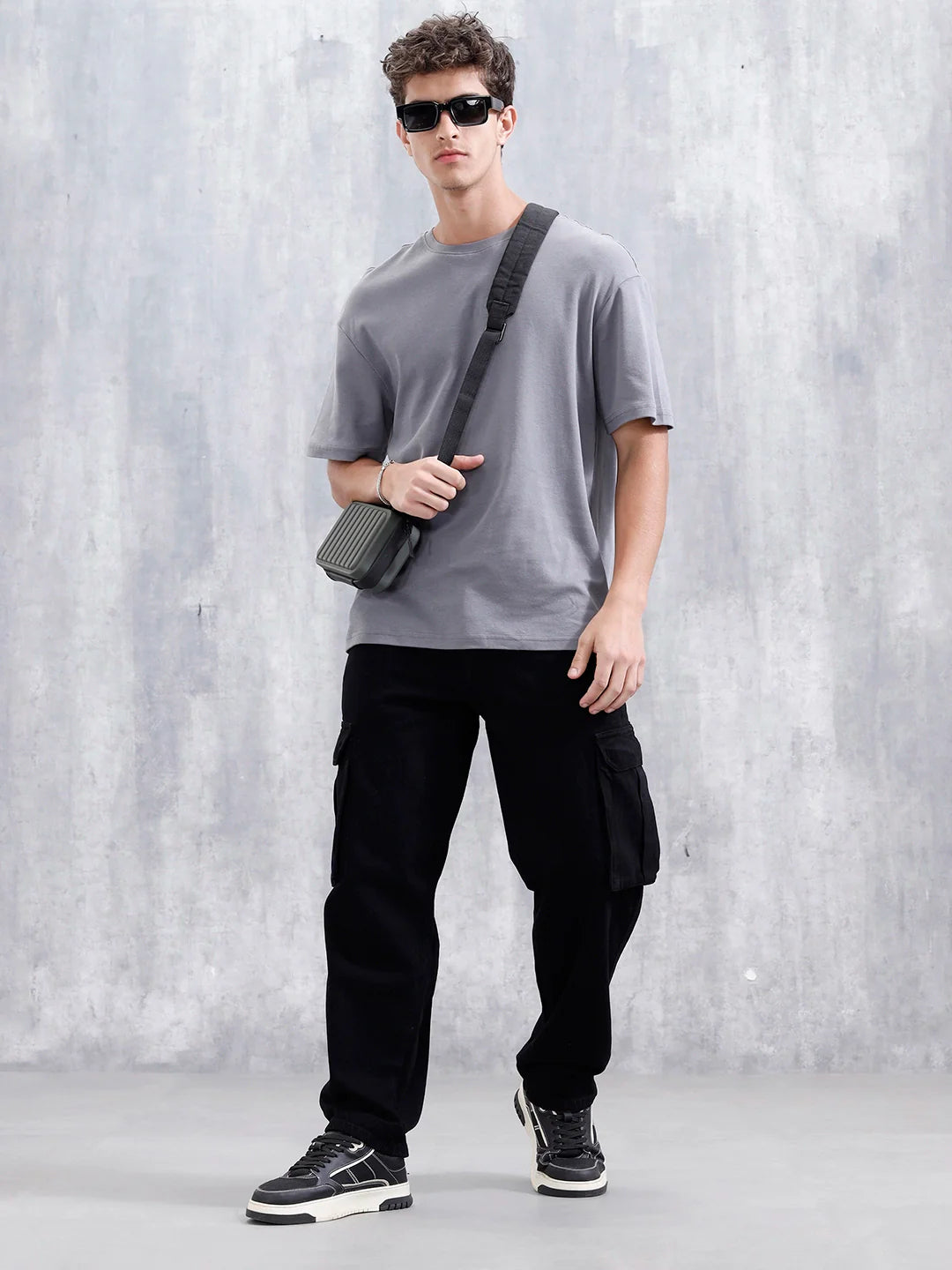 Loose Fit Workwear Trousers With Patch Pockets & Hammer Loop | Black