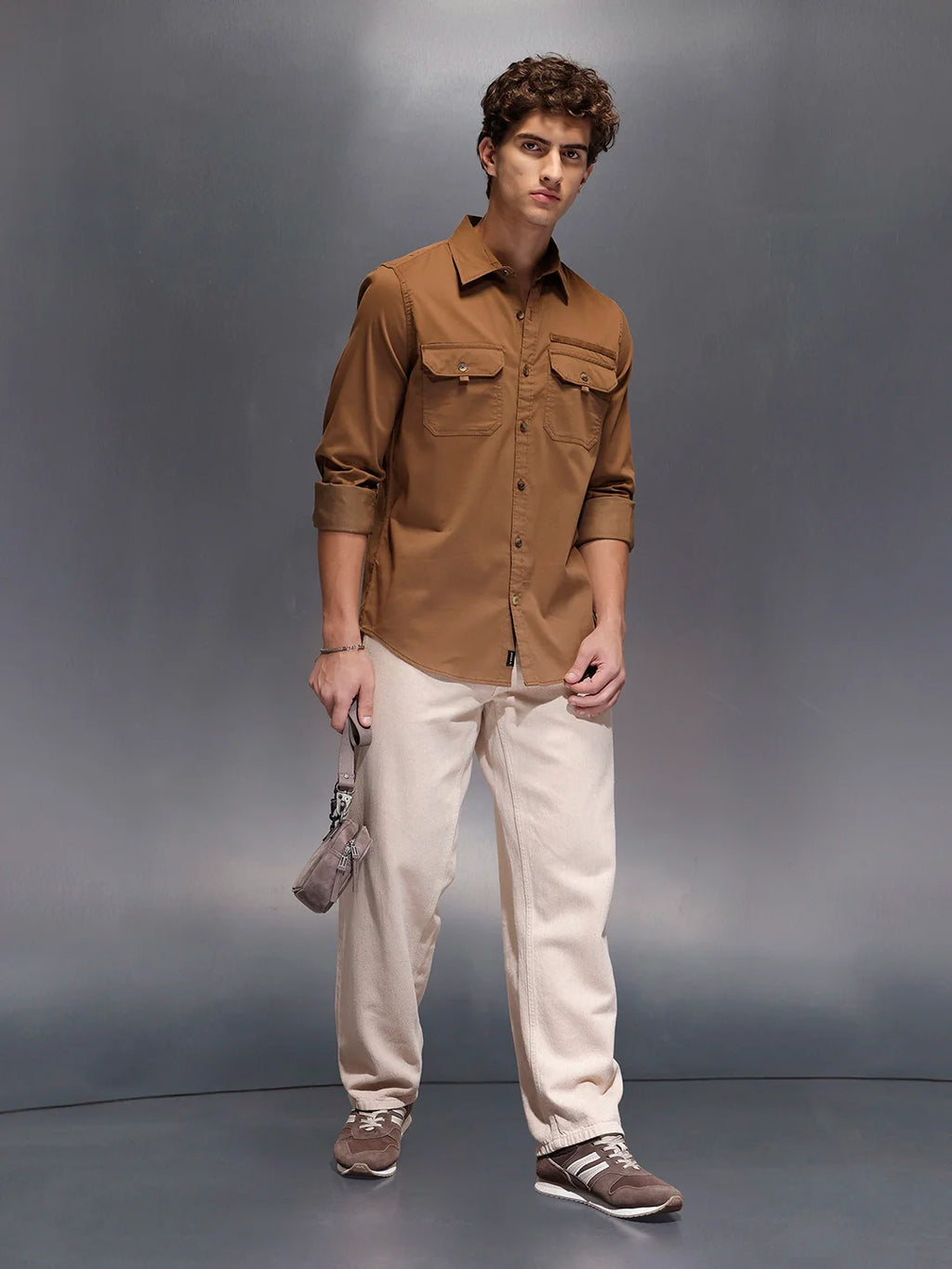 Men's Slim Fit Casual Shirt with Double Pocket  |  Khaki