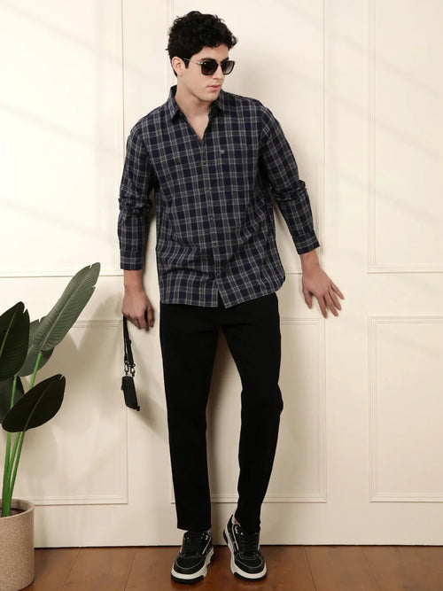 Checkered Full Sleeve Shirt in Navy Blue