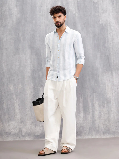Herrinbone Stripe Light Weight Shirt | Blue