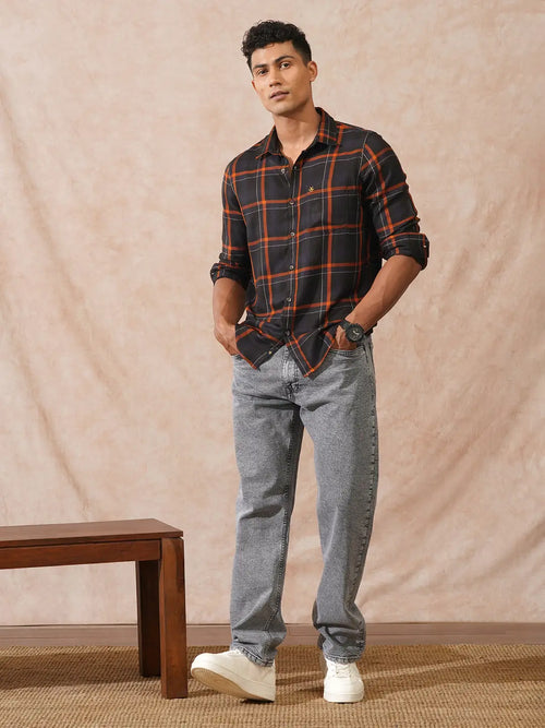 Checked Light Weight Shirt | Brown