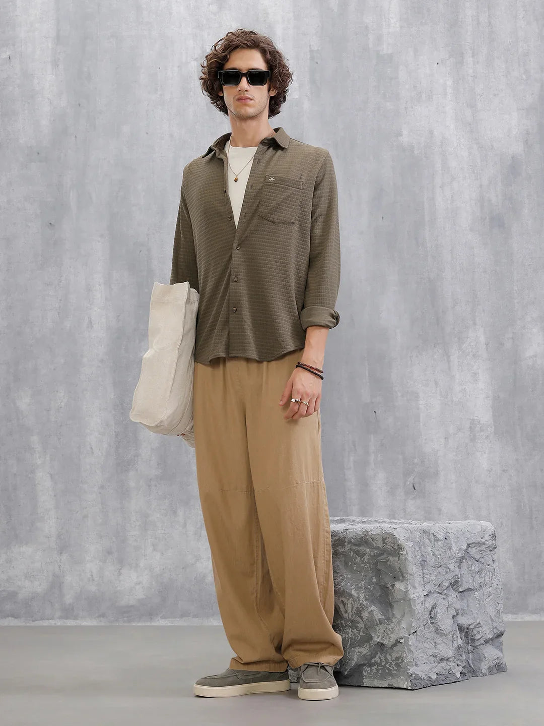 Textured Full Sleeve Shirt | Olive