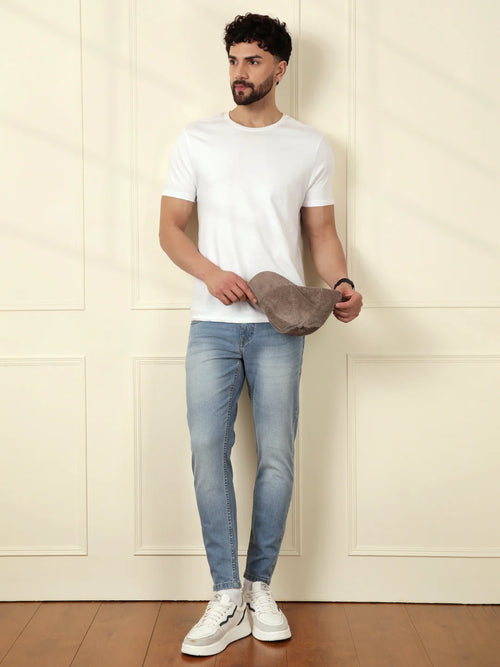 Faded Skinny Crop Jeans | Light Blue
