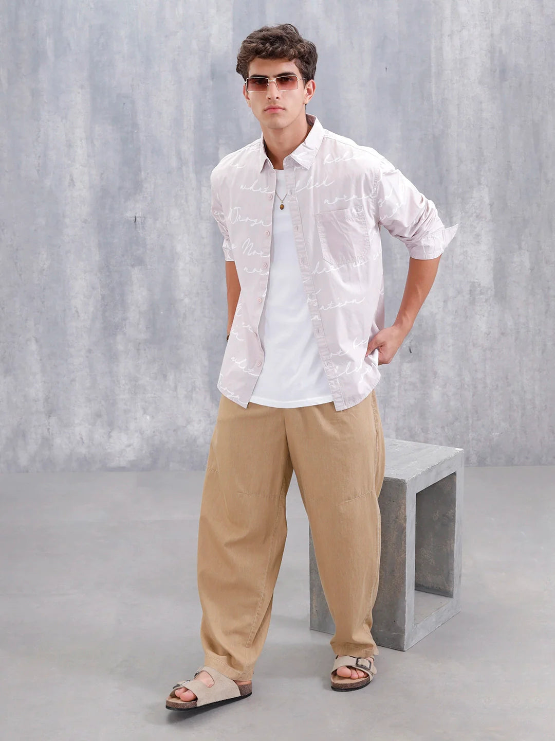 Abstract Aop Comfort Fit Casual Shirt | Beige