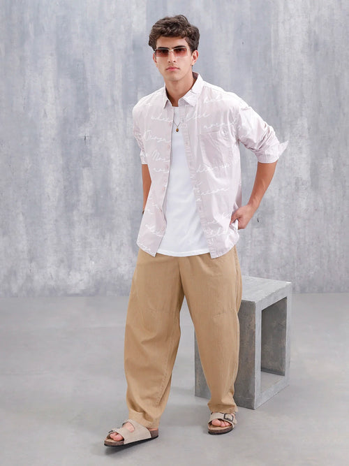 Abstract Aop Comfort Fit Casual Shirt | Beige