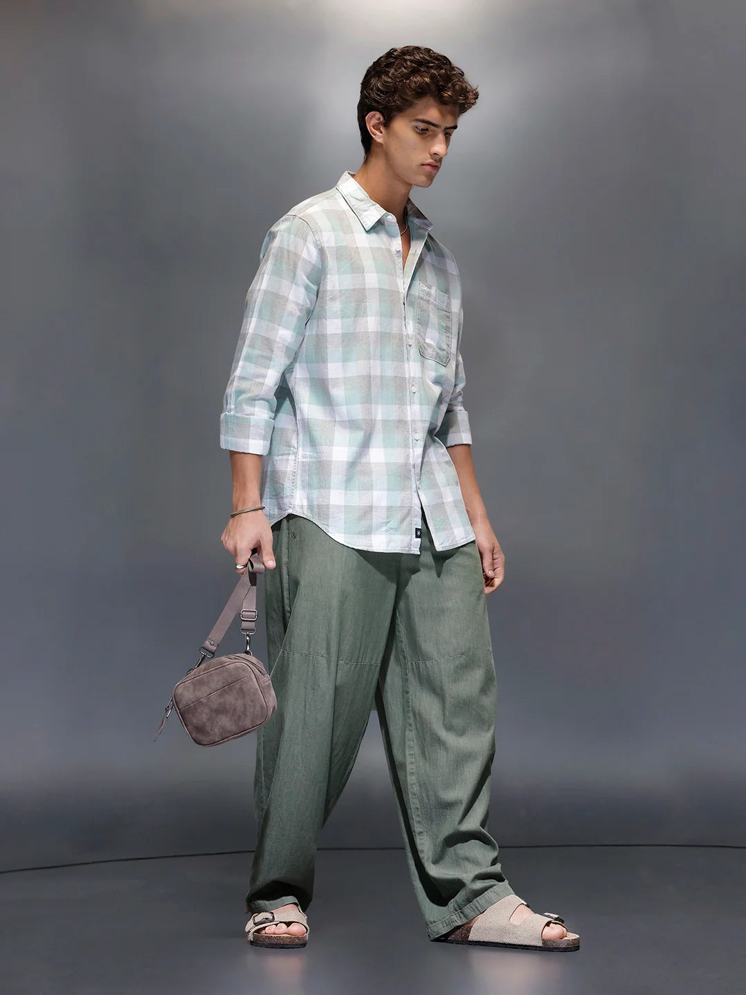 Men's Casual Slim Fit Checkered Shirt  |  Green