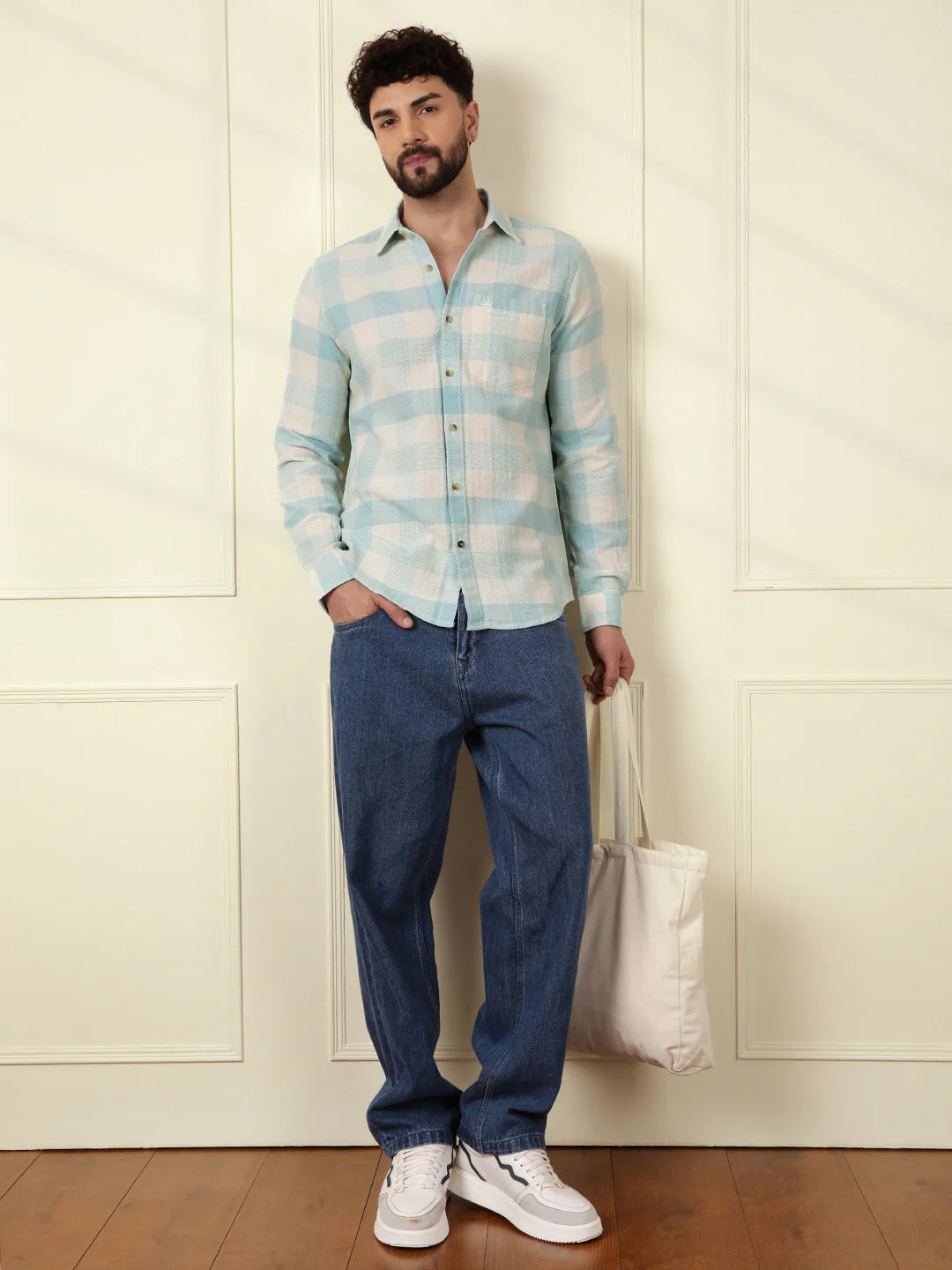 Textured Pastel Checked Shirt | Light Blue