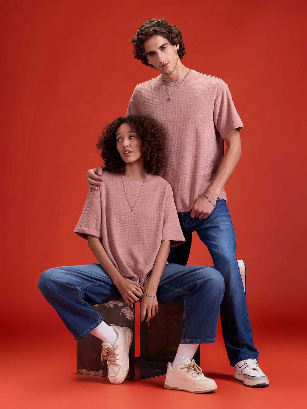 Men's Textured Oversized T-shirt  |  Peach
