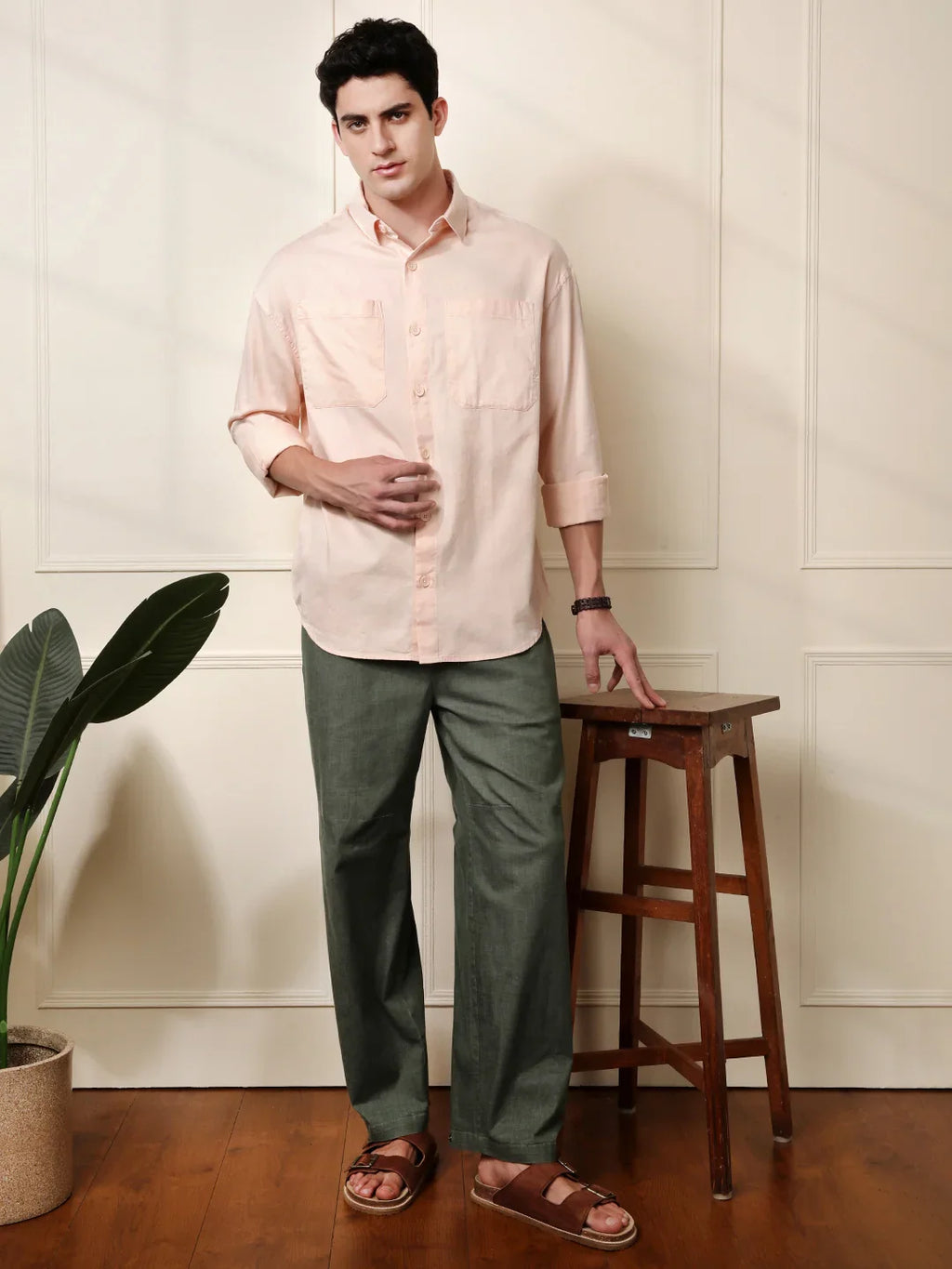 Peach Double Pocket Oversized Shirt